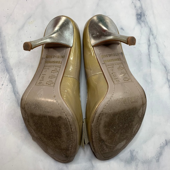 Ted Baker Gold Silver Peep Toe Bow High Heel Pumps - Picture 5 of 8